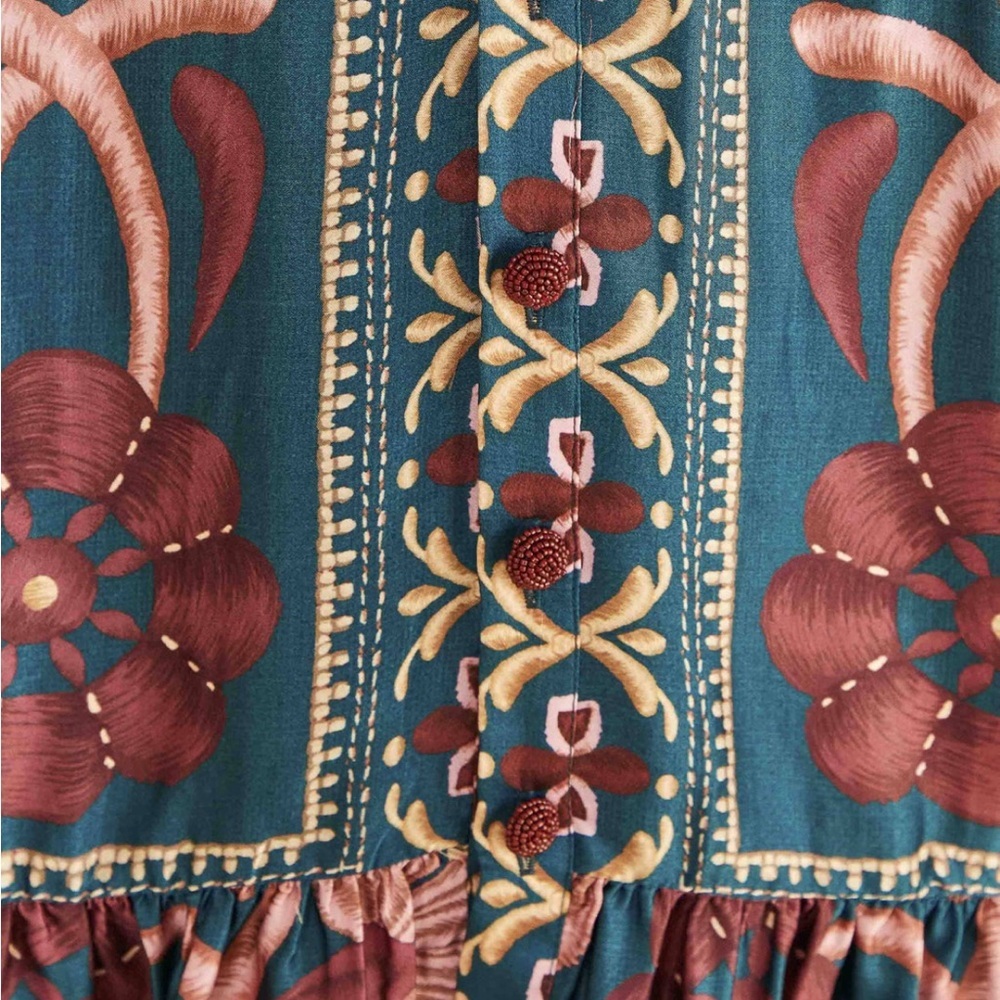 Farm Rio Teal Seashell Tapestry Lenzing™ Ecovero™ Viscose Mini Dress 🐚 - Picture 7 of 10
